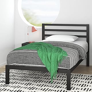Zinus Mia Single Bed frame - Bed 90x190 cm - 36 cm Height with Underbed storage - Metal Platform Bed frame with Headboard - Black