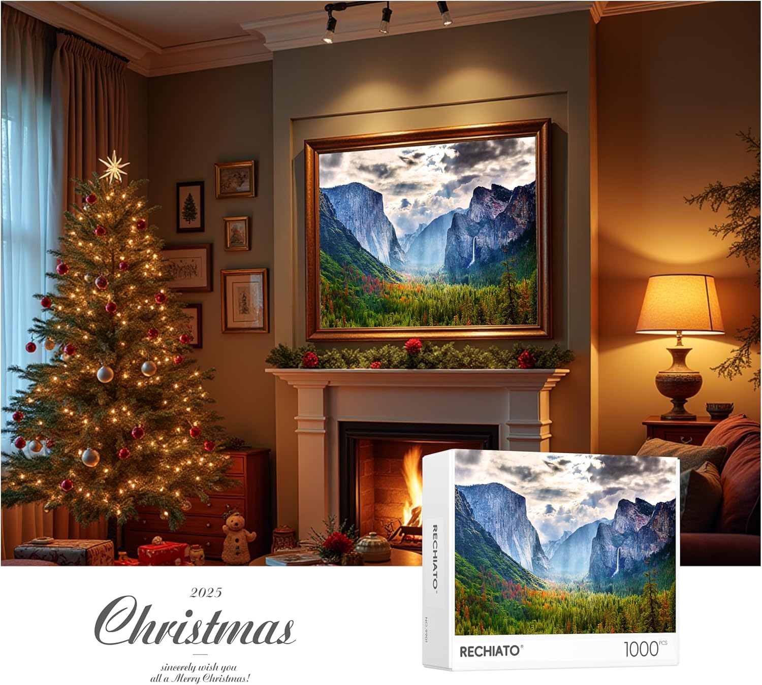 Jigsaw Puzzles for Adults, 2 Pack Puzzles for Adults 1000 Pieces, Yosemite National Park & Wooden Long Bridge in Plitvice National Park, Gifts for Women &Mom