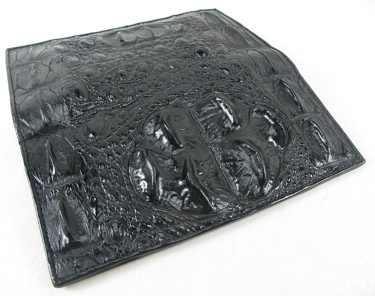 Genuine Crocodile Alligator Hornback Skin Leather Checkbook Long Wallet (Black) - Image 2
