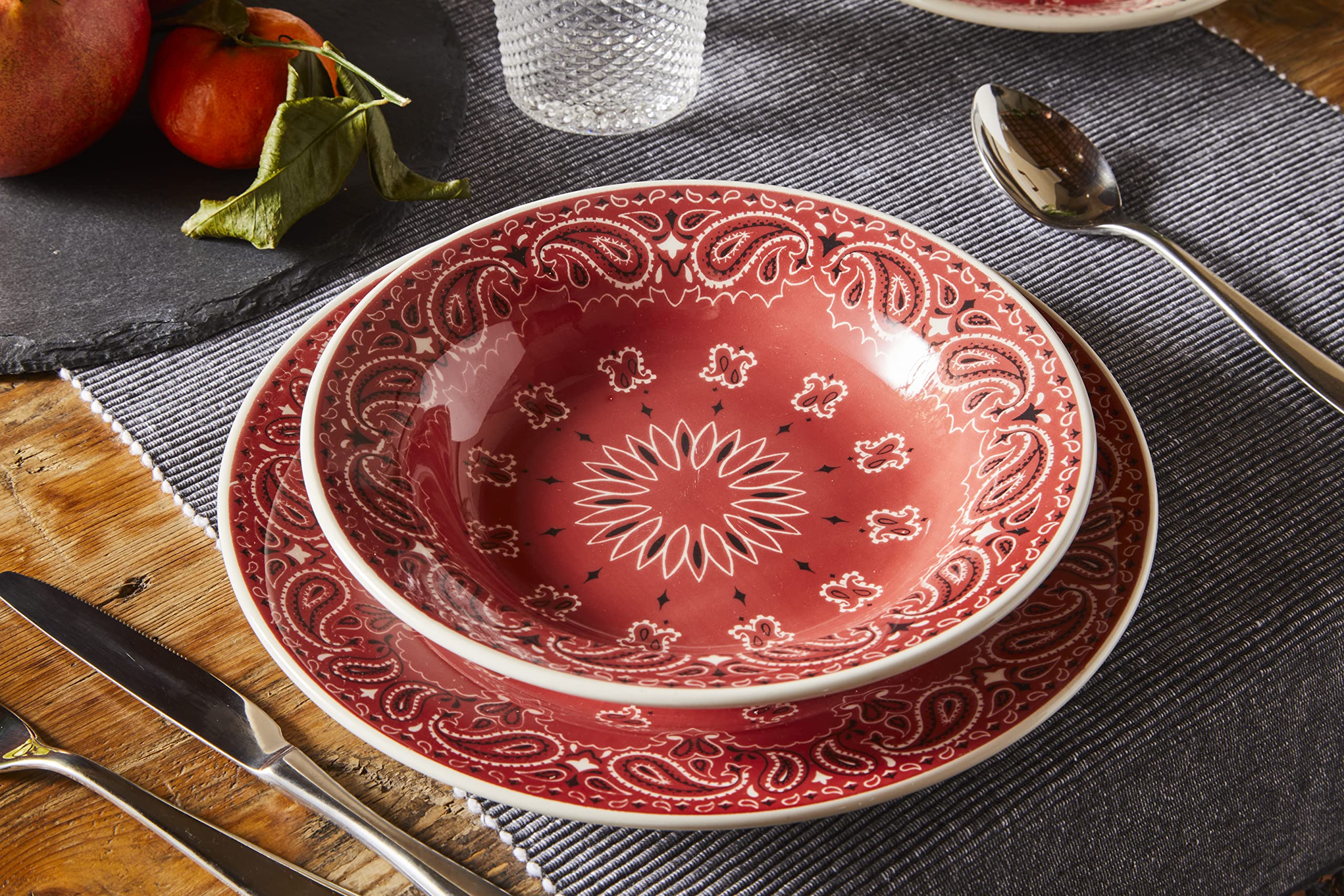 Tognana West, Servizio Piatti per 6 persone, 18 Pezzi, Stoneware, Rosso