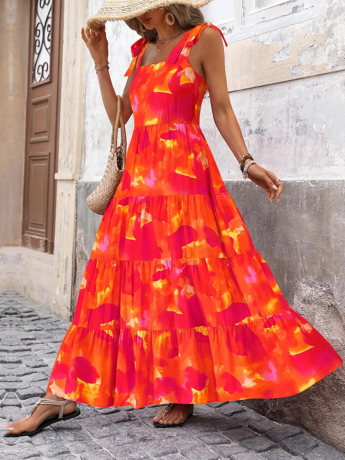 PRETTYGARDEN Women Dresses 2026 Summer Floral Sleeveless Maxi Dress Casual Spaghetti Strap Tiered Flowy Beach Long Dress - Image 5