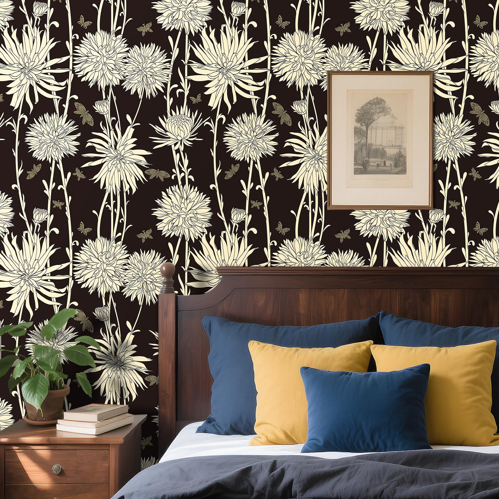 Papier peint autocollant rétro noir crème tapisserie chambre