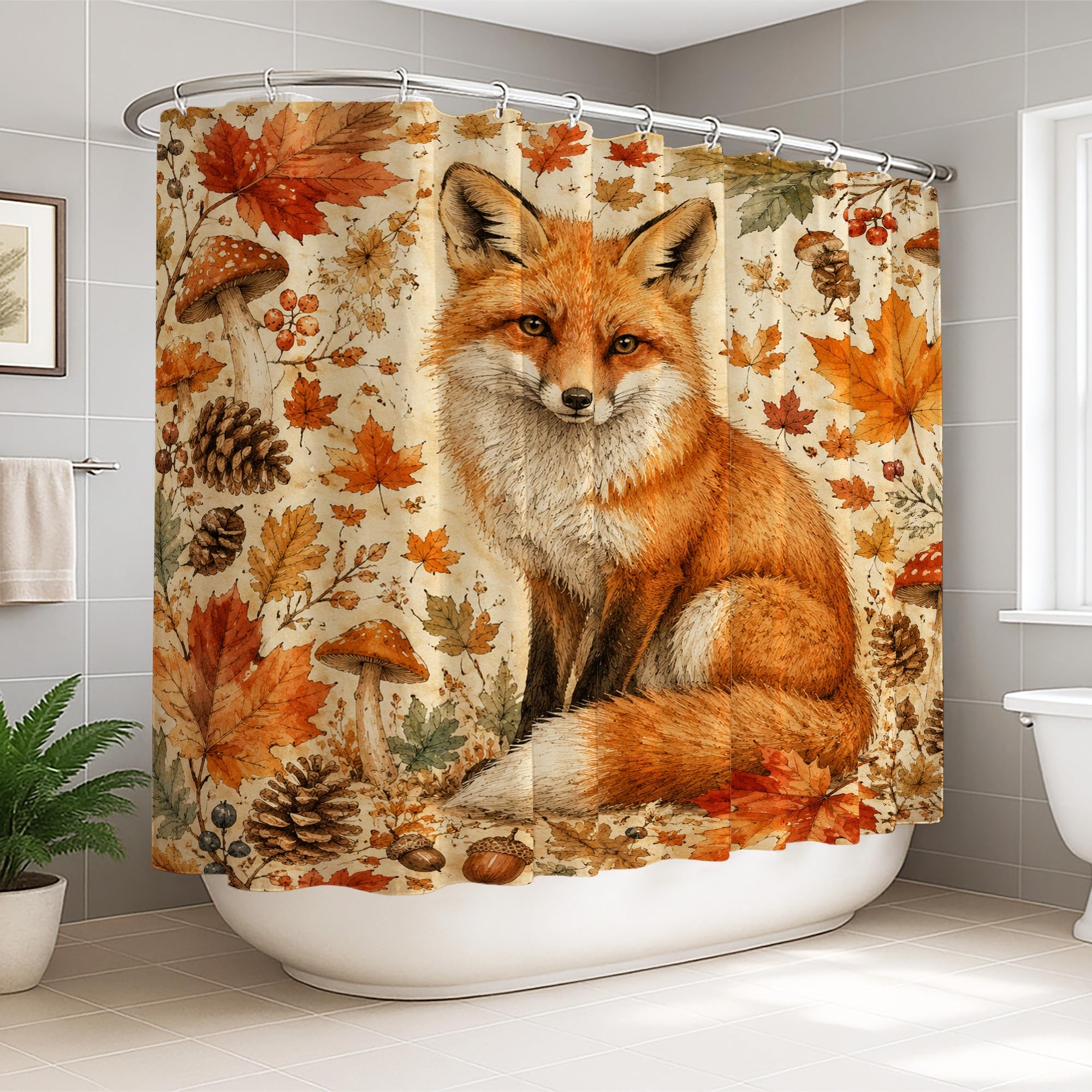 Rideau de douche extra large rustique renards et feuilles d'automne 274x183 cm