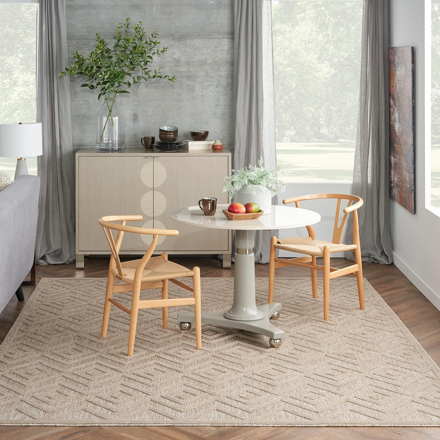 Natural Beige Diamond Flatweave 8' x 10' Indoor Outdoor Rug