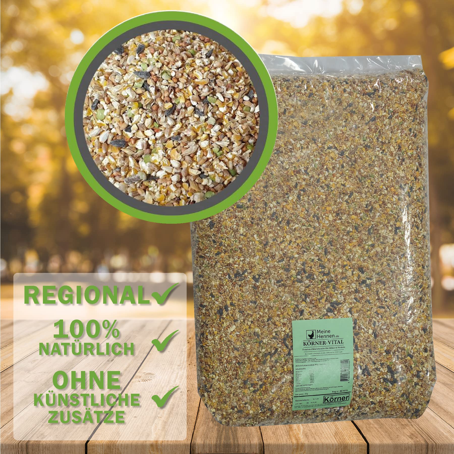 MeineHennen KÖRNER VITAL 30 kg, Premium Hühnerfutter und Wachtelfutter, Körnerfutter, Geflügelfutter, Hennenfutter. Alleinfutter für Hühner, OHNE Gentechnik