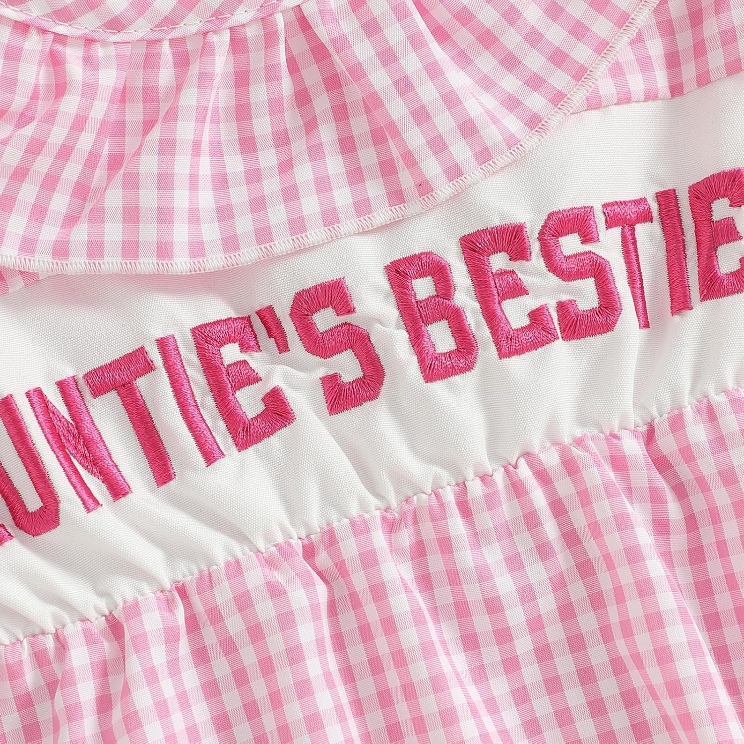 Aunties Bestie Baby Girl Clothes Aunt Saying Letter Embroidery Smocked Bubble Romper One-piece Ruffle Plaid Bodysuit