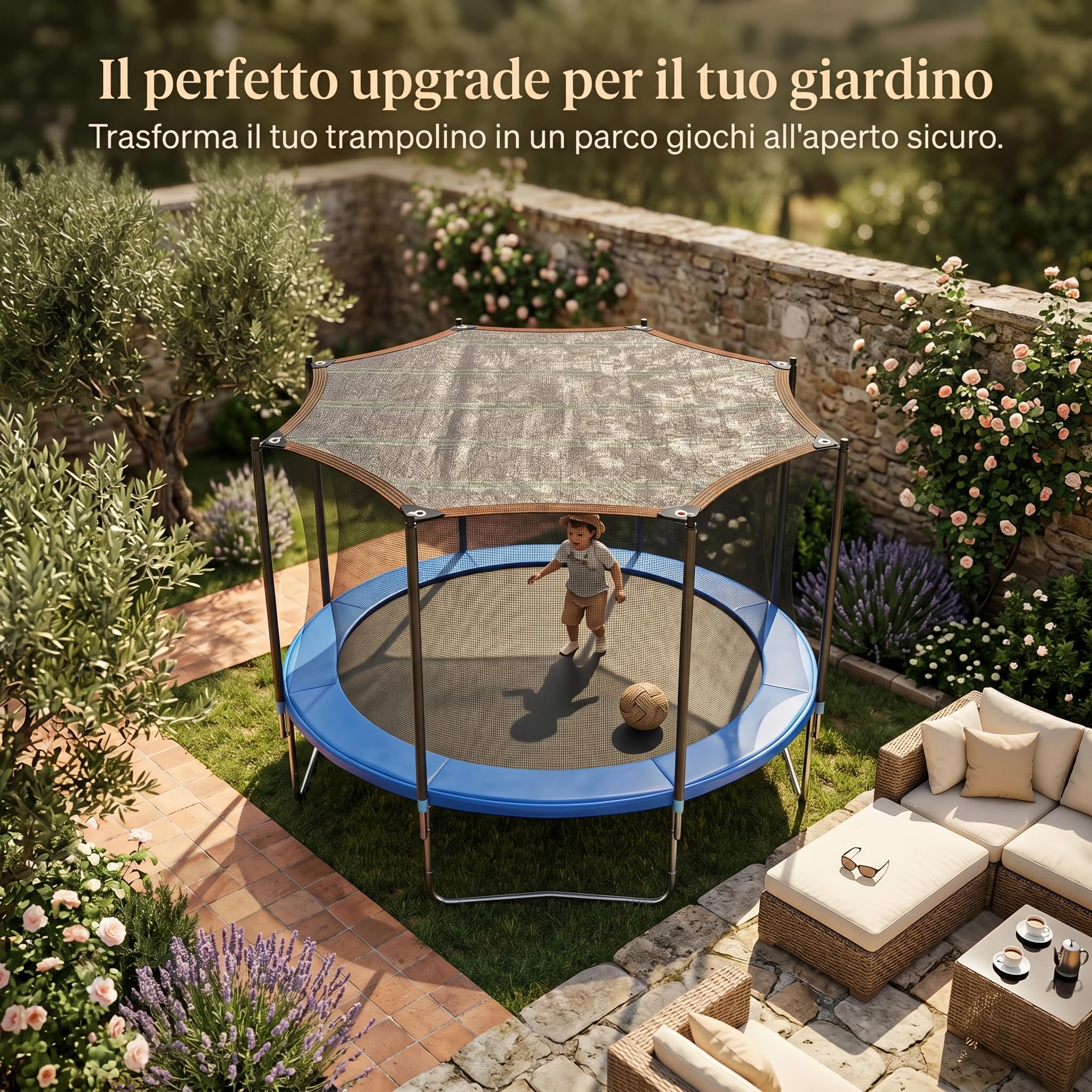 Trampolino parasole Ø 305 cm | Copertura resistente ai raggi UV in polipropilene resistente alle intemperie parasole per trampolino rotondo – Protezione da sole, foglie e sporco, facile da