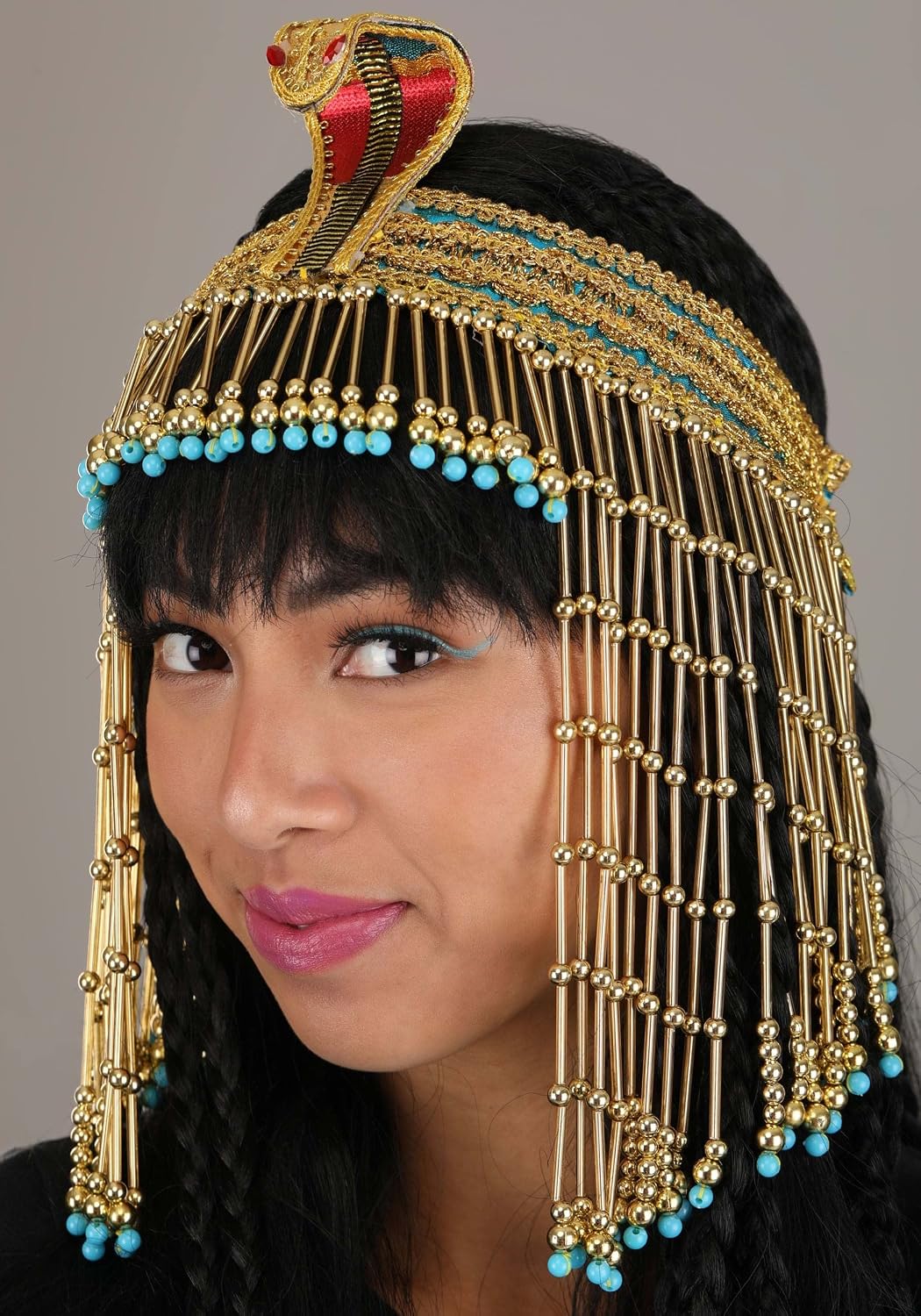 Cleopatra Snake Beaded Headpiece Metallic Fabric & Bendable Cobra Egyptian Costume Accessory