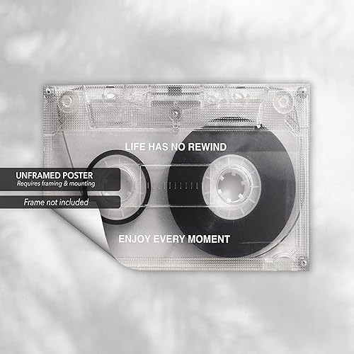 Vista 7 de Canvastoria Life Has No Rewind - Lienzo decorativo para pared, decoración de citas motivacionales, impresión de póster de música retro, arte