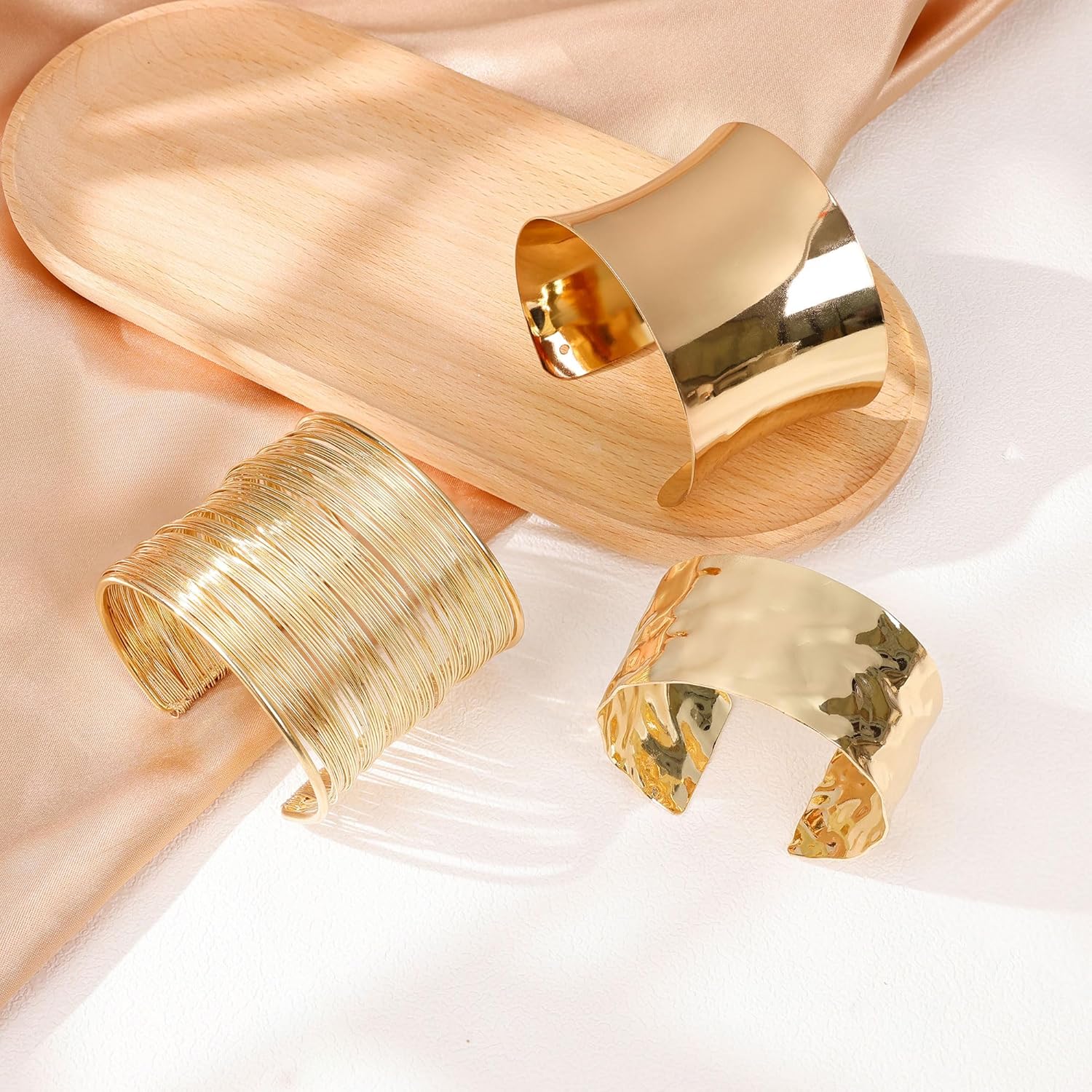 3Pcs Chunky Gold Cuff Bracelets Open Wide Bangle Bracelets Set for Women Minimalist Irregular Bracelet Statement Wrist Cuff Wrap Bracelet Jewelry - Image 2