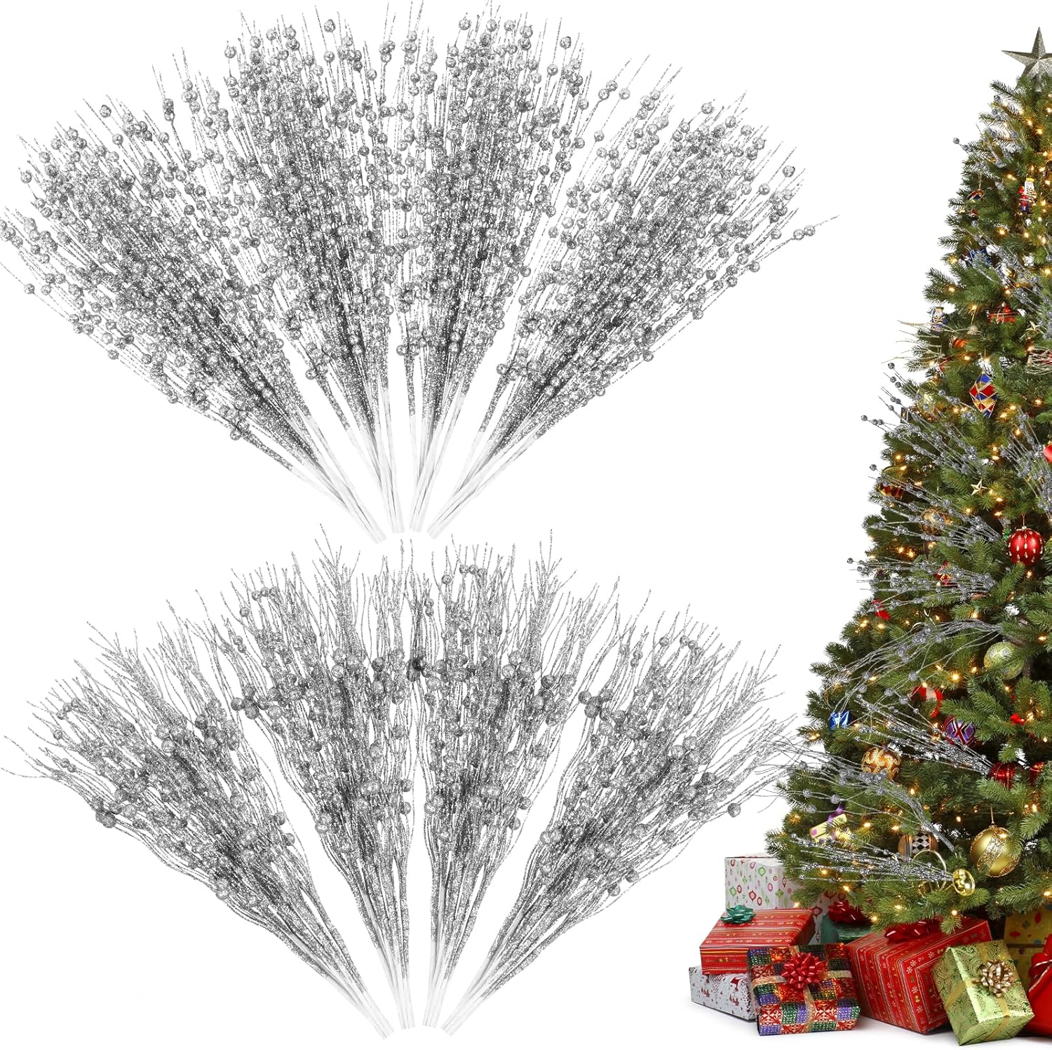 XHXSTORE 30Pcs 17" Artificial Glitter Berry Stems for