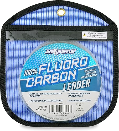 Miniatura 2 de HI-SEAS Líder de línea de pesca 100% fluorocarbono, líder invisible transparente, indetectable para peces, hundimiento rápido, 6 libras a 400 libras