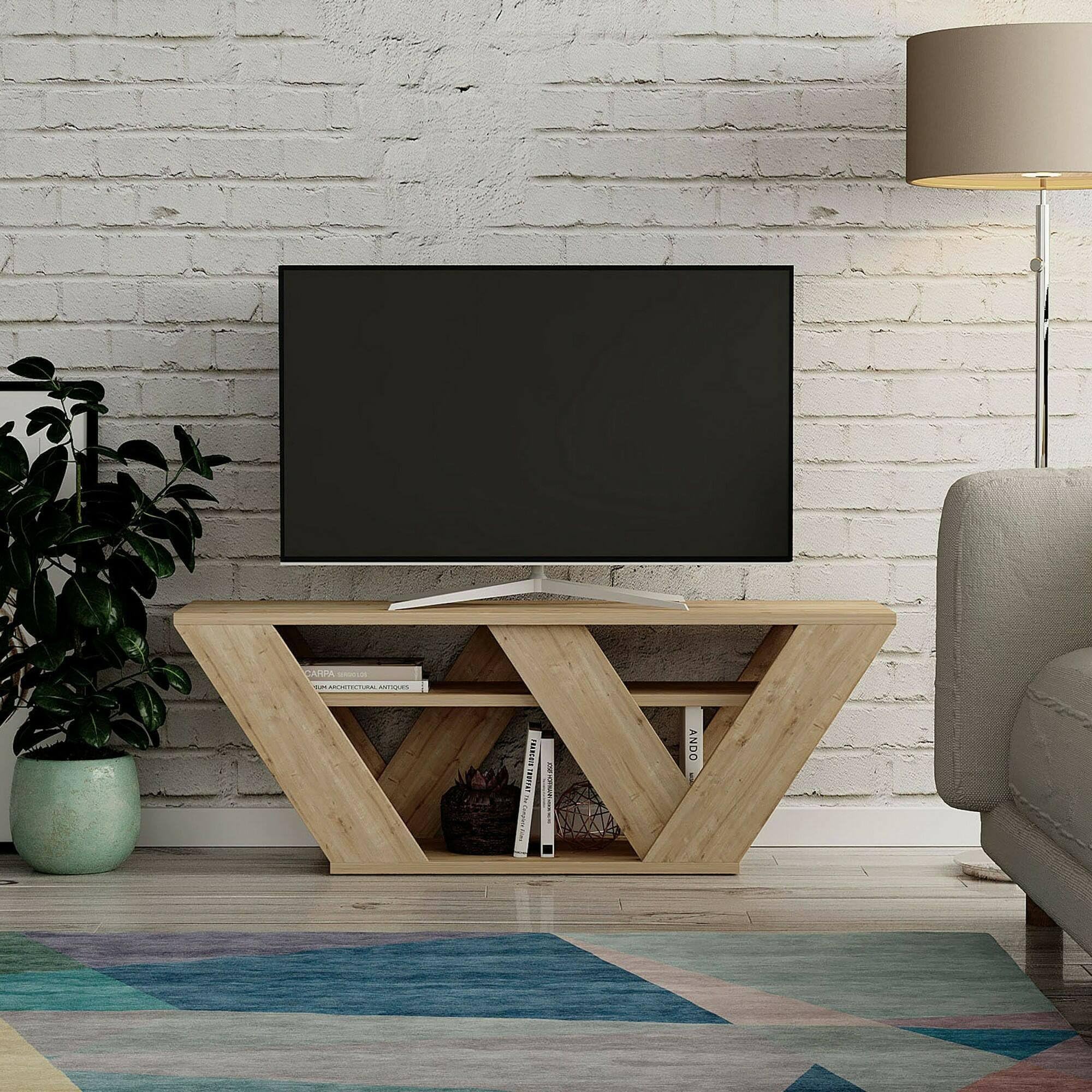 Dmora - Meuble TV Pegasus, Buffet de Salon, Armoire Basse pour TV, Base Murale de Rangement, 110x30h40 cm, Chêne