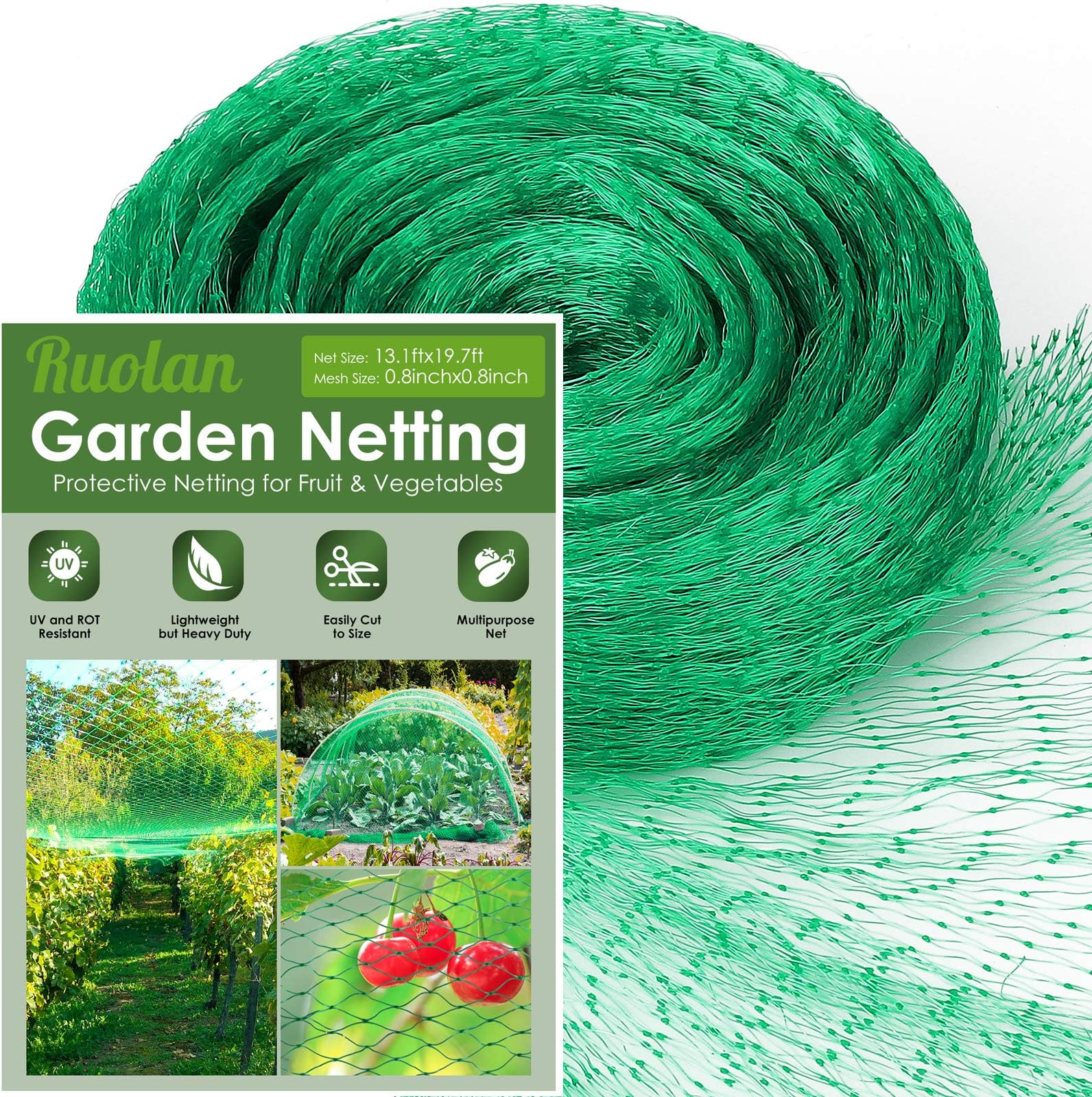 Ruolan Bird Netting for Garden Protect Vegetable Plants and Fruit Trees13X20Ft,Plastic Trellis Netting for Birds, Deer,Squirrels and Other Animals