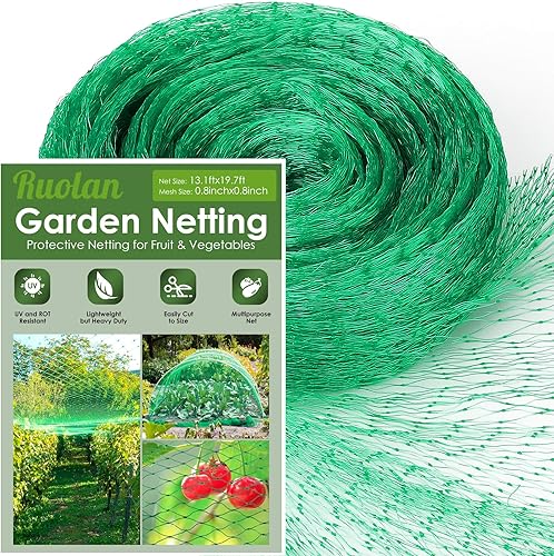 Ruolan Red para pájaros para jardín, protege plantas vegetales y árboles frutales, 13 x 20 pies, red de plástico para pájaros, ciervos, ardillas y