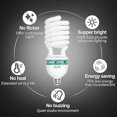 Miniatura 5 de EMART Bombilla de espectro completo, 105 W CFL 5500 K, bombilla de video de luz diurna para kit de iluminación Softbox, lámpara de repuesto para