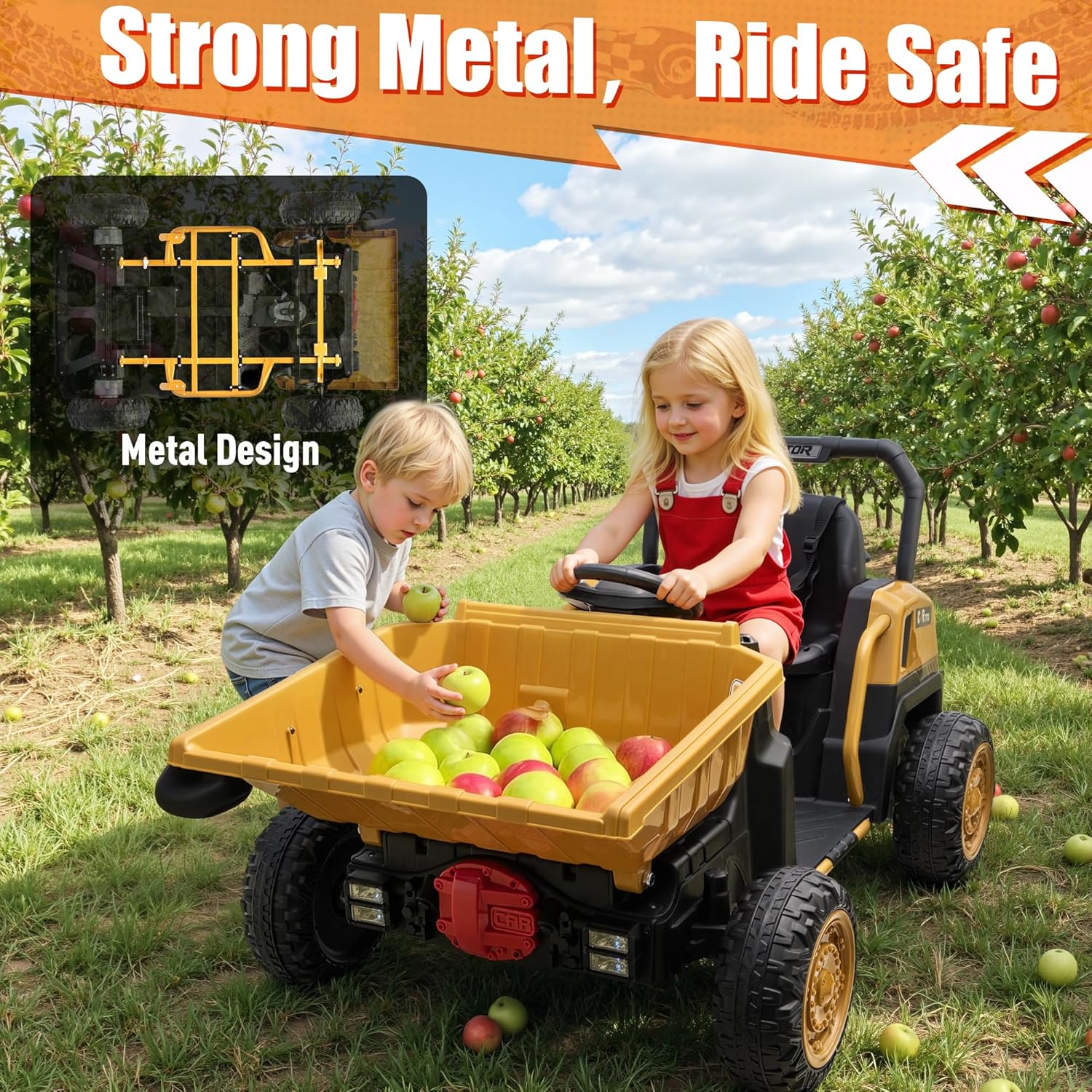 24V Ride on Dump Truck, Construction Car with RMP2000W Motors, Electric Dump Bed, Metal Frame, Parent Remote Control, Music, LED Lights, 24V Ride on Toys for Big Kids, Brown