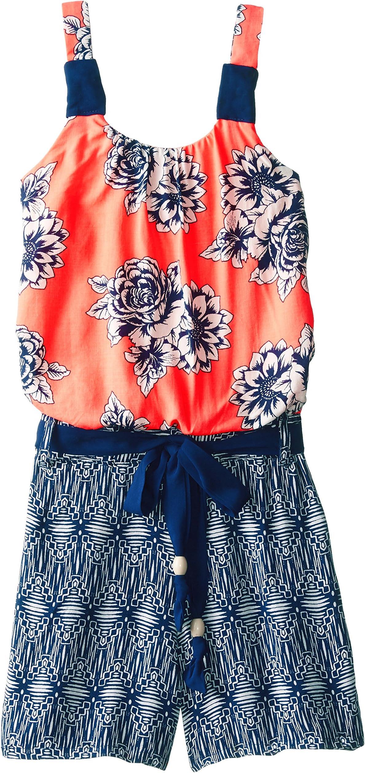 My Michelle Big Girls' Romper with Apricot Floral Top and Bottom