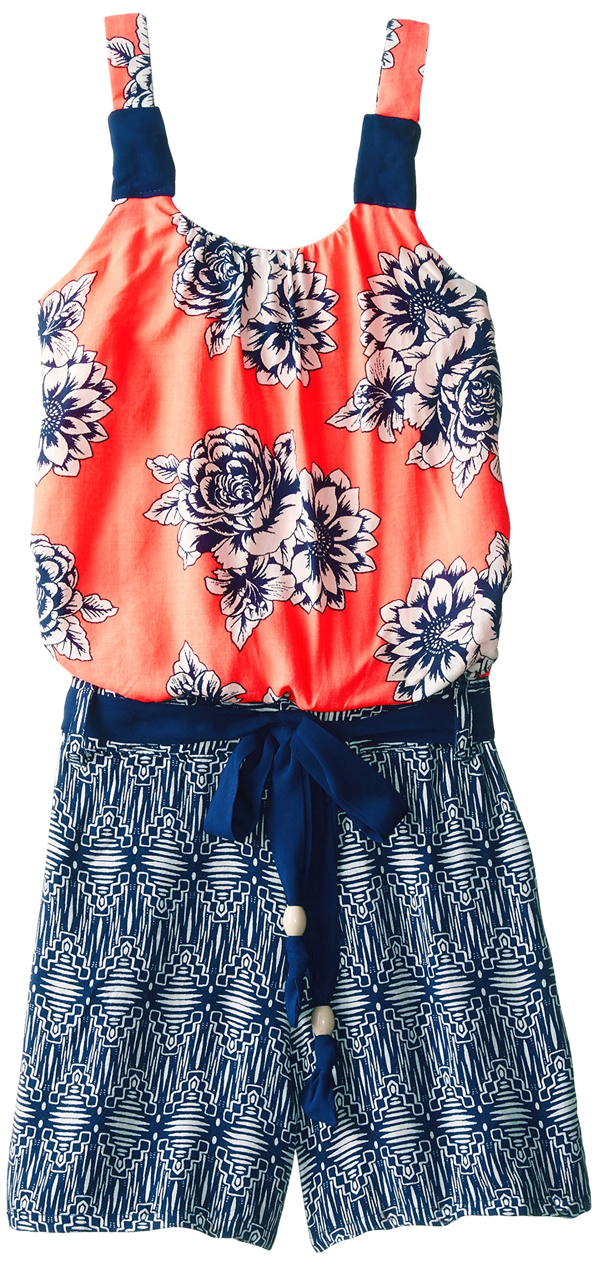 My Michelle Big Girls' Romper with Apricot Floral Top and Bottom