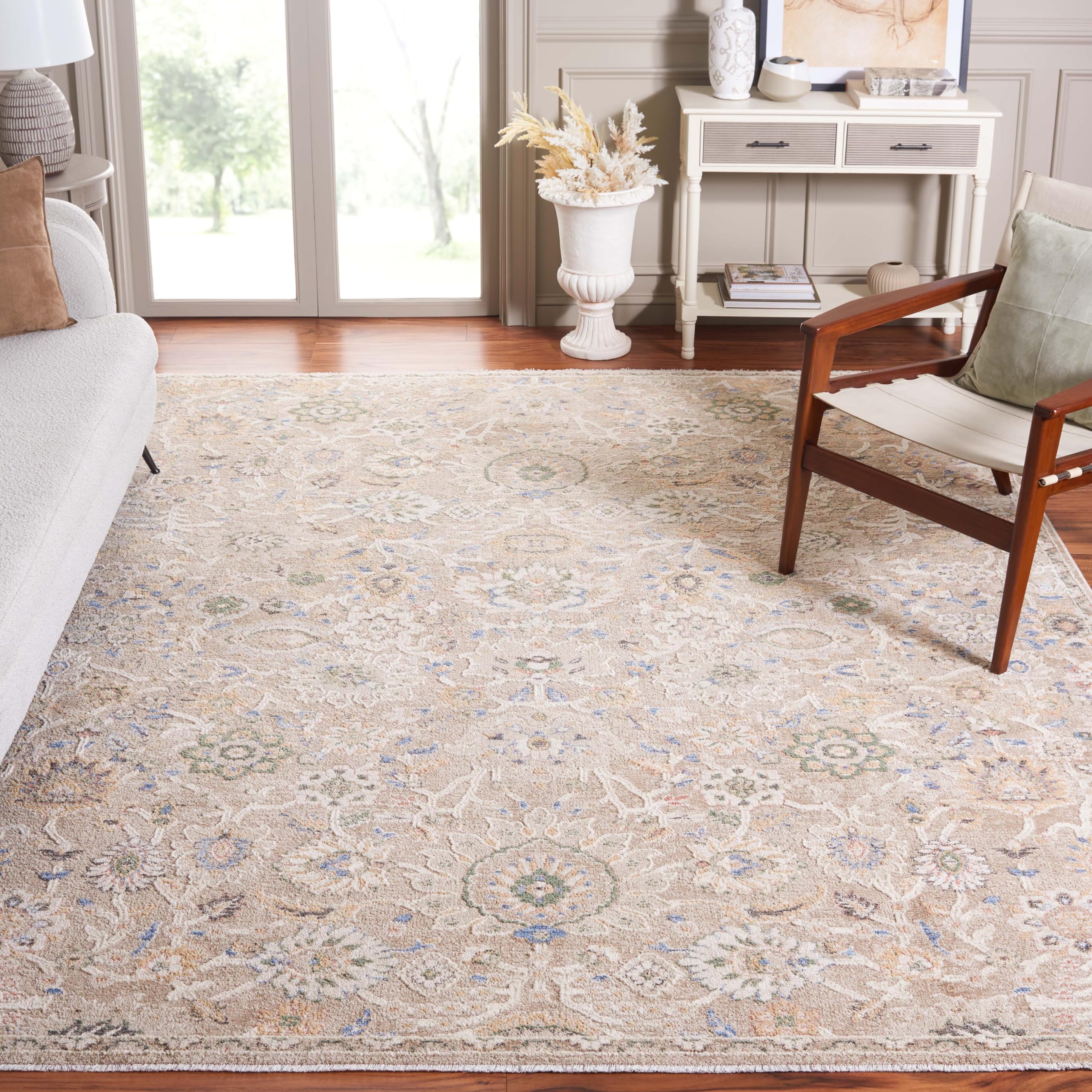 SAFAVIEH Area Rug 8x10 - Eden Collection - Large - Beige & Ivory Blue, Floral Design, Non-Shedding & Easy Cleaning, Ideal for Living Room, Bedroom,