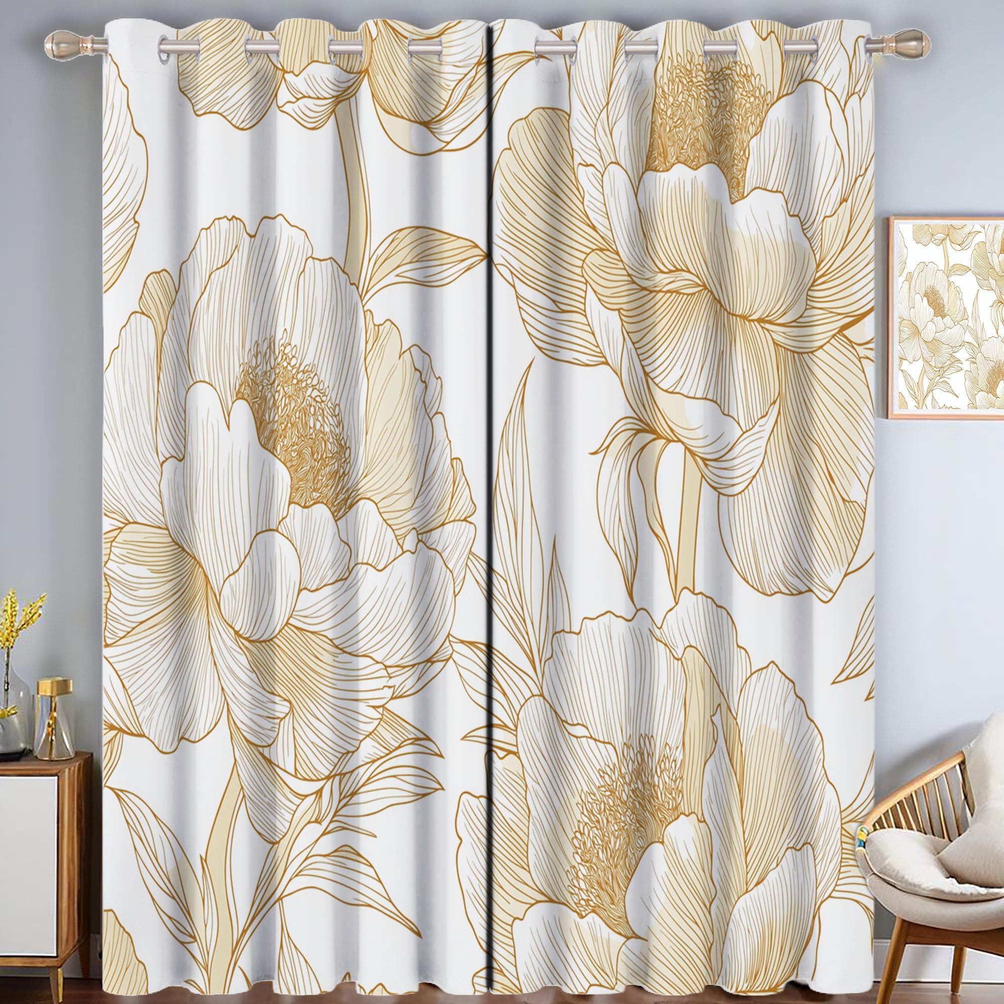 Rideaux occultants 3D or pivoine 140x175cm pour chambre et salon