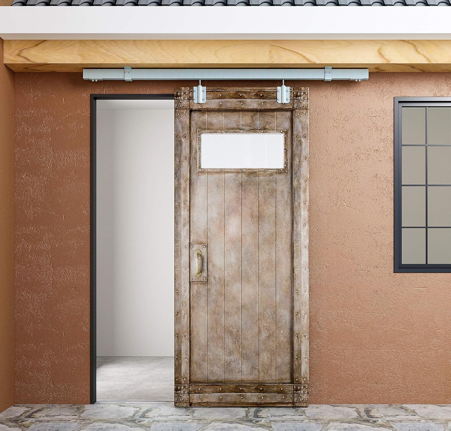 DIYHD 8FT Raw Material Galvanized Box Track Ceiling Mount Sliding Barn