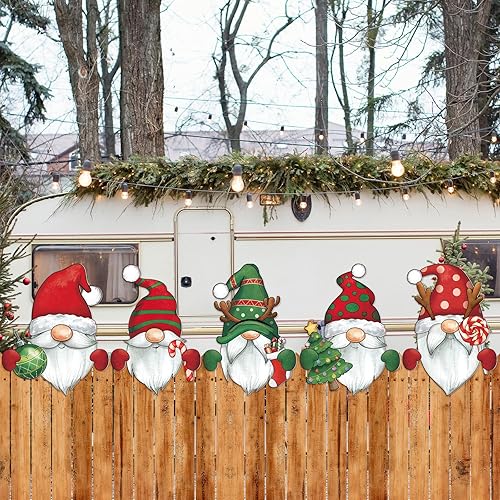 Vista 7 de Barydat 5 piezas de decoración de valla de Navidad Peeker para decoración de jardín y patio, decoración al aire libre de Navidad, bonito letrero