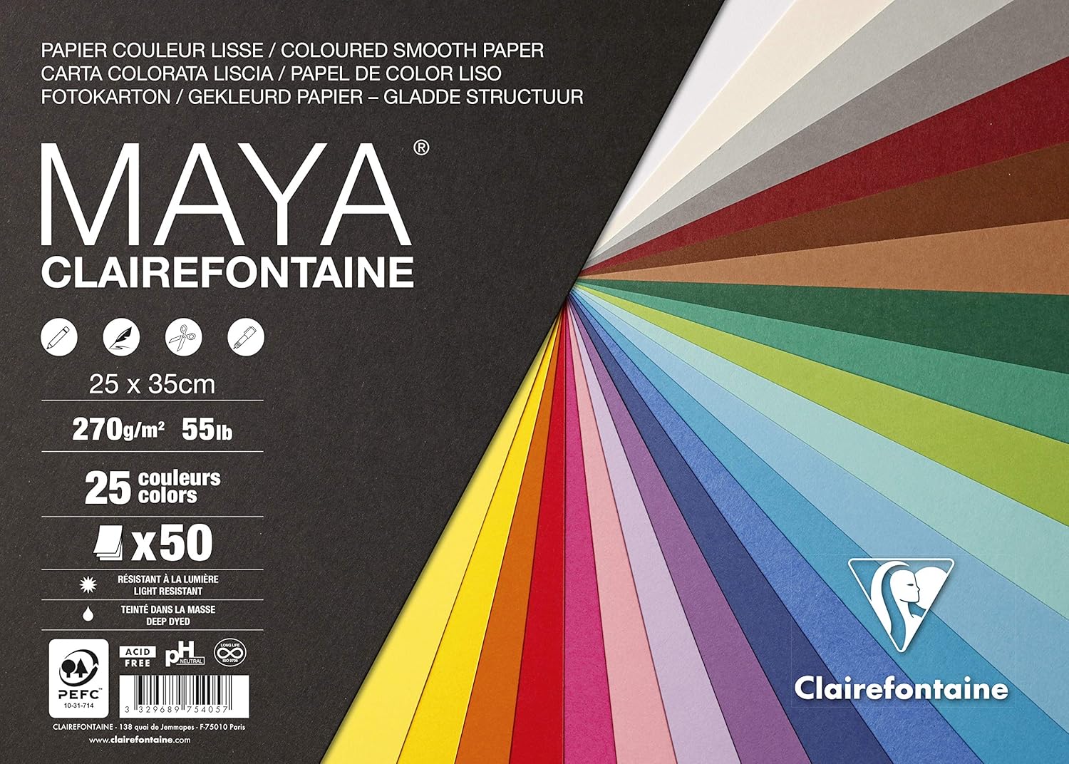 Clairefontaine Ref 975405C Maya Coloured Drawing Paper (Pack of 50