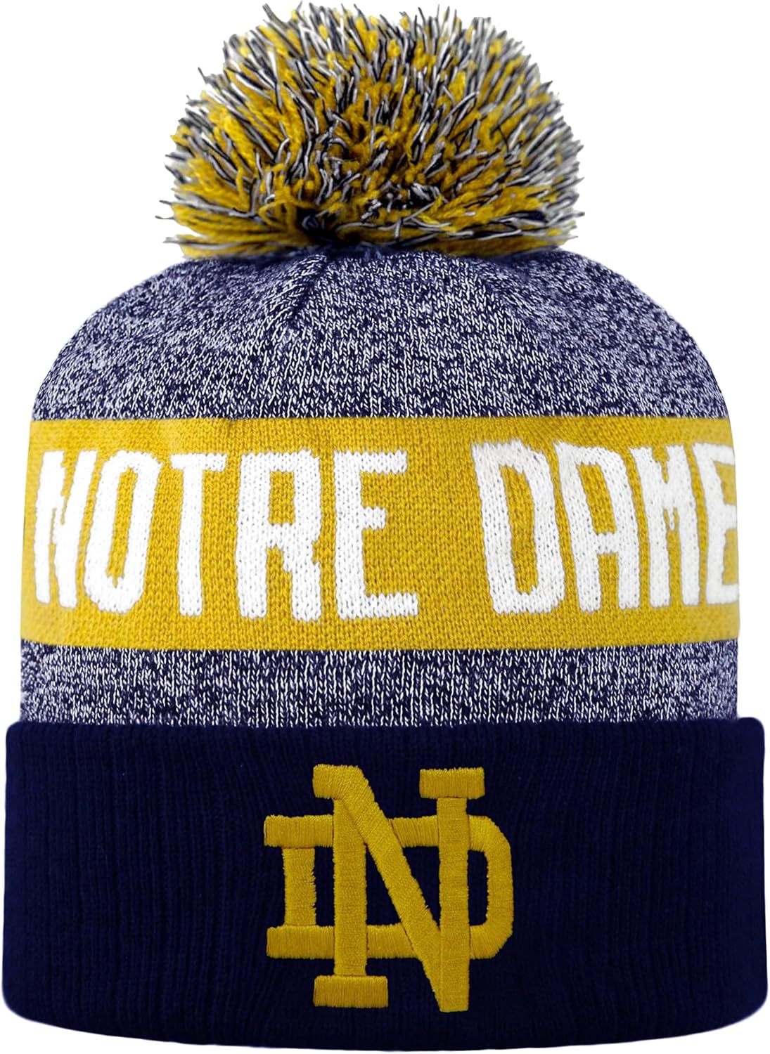 LogoFit NCAA Team Color-Embroidered Logo -Cuffed Knit Skully Beanie Pom Hat-OSFM