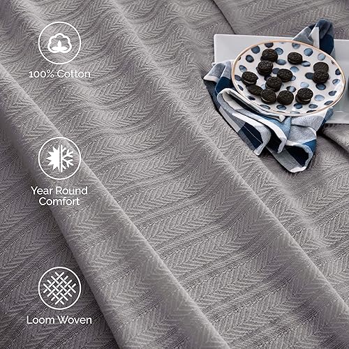 Miniatura 3 de Vellux Manta térmica 100 % algodón, suave, transpirable, acogedora y ligera, para todas las estaciones, perfecta para usar en capas, cama, sofá y