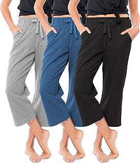 Women's 3 Pack Soft French Terry Fleece Casual/Active Comfy Capri Jogger Yoga Bottom Lounge & Sweatpants