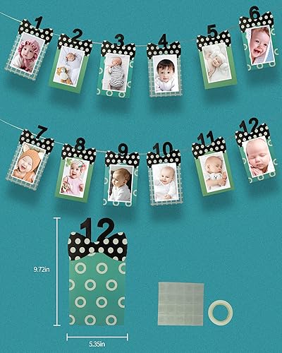 Miniatura 2 de Cartel de fotos de primer cumpleaños, 12 piezas de decoración de cumpleaños de un año con temática de lazo, decoraciones de primer cumpleaños para