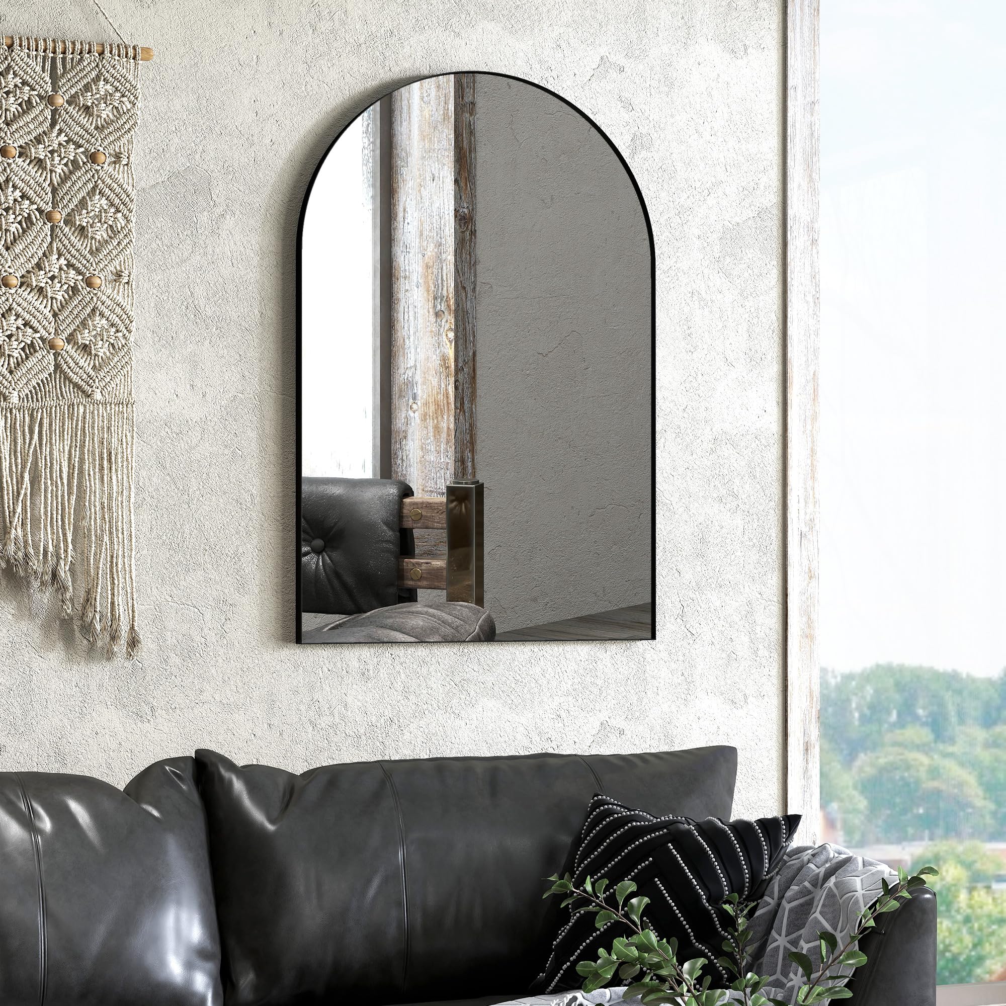 HOMCOM Espejo de Pared arqueado para baño 60x90cm Negro