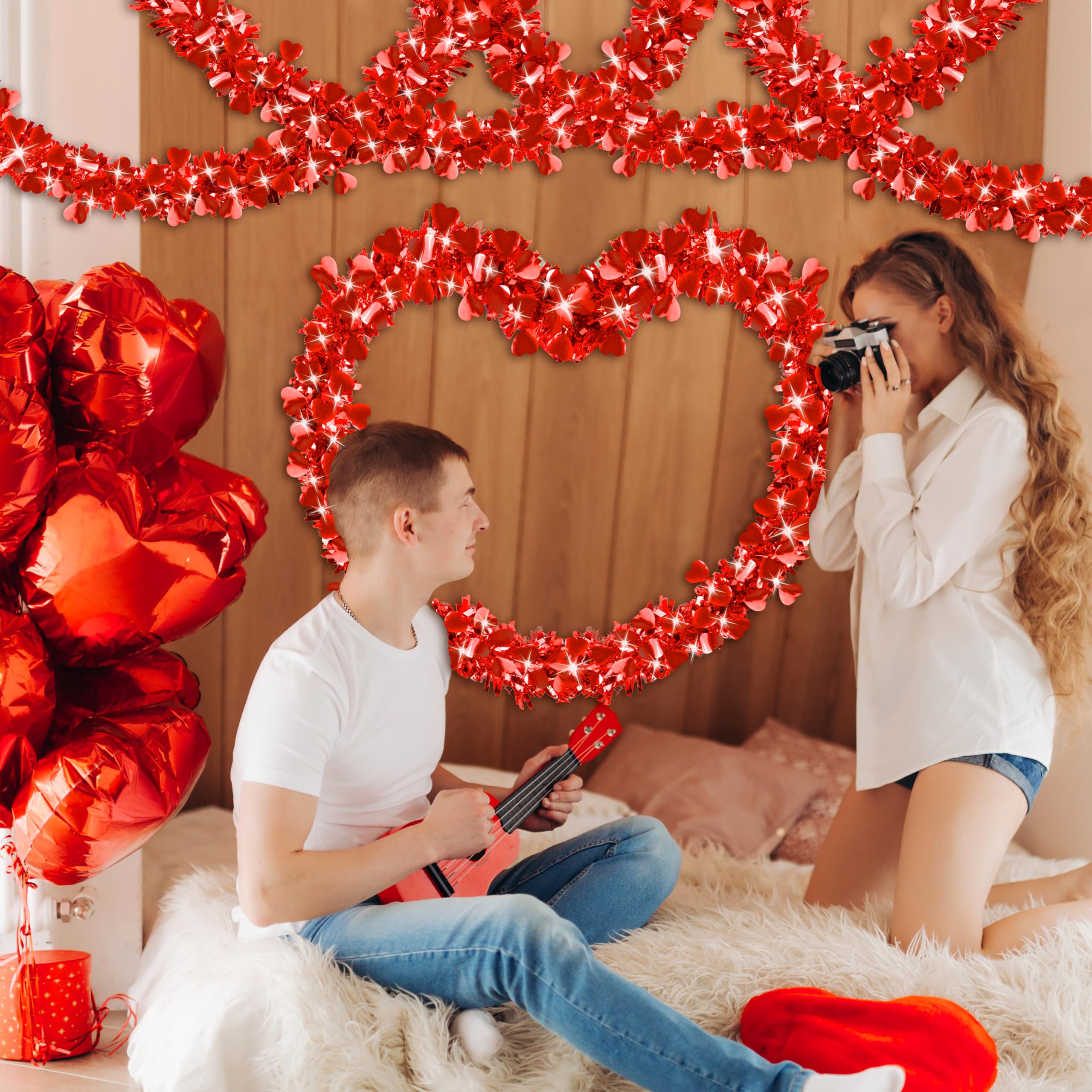 Guirnalda de oropel de corazón para el día de San Valentín, guirnalda metálica de oropel para decoración de boda, suministros de fiesta de amor, decoración colgante del día de San Valentín (A)