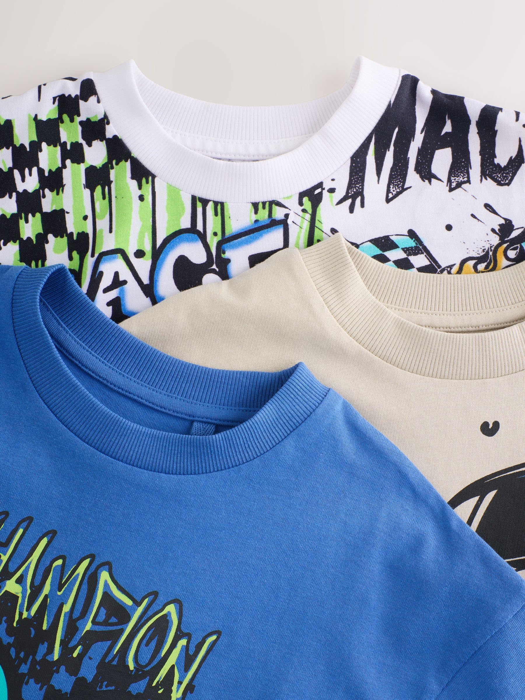 NEXT Niños Pack de 3 Camisetas de Manga Corta de Corte Holgado con Estampado gráfico