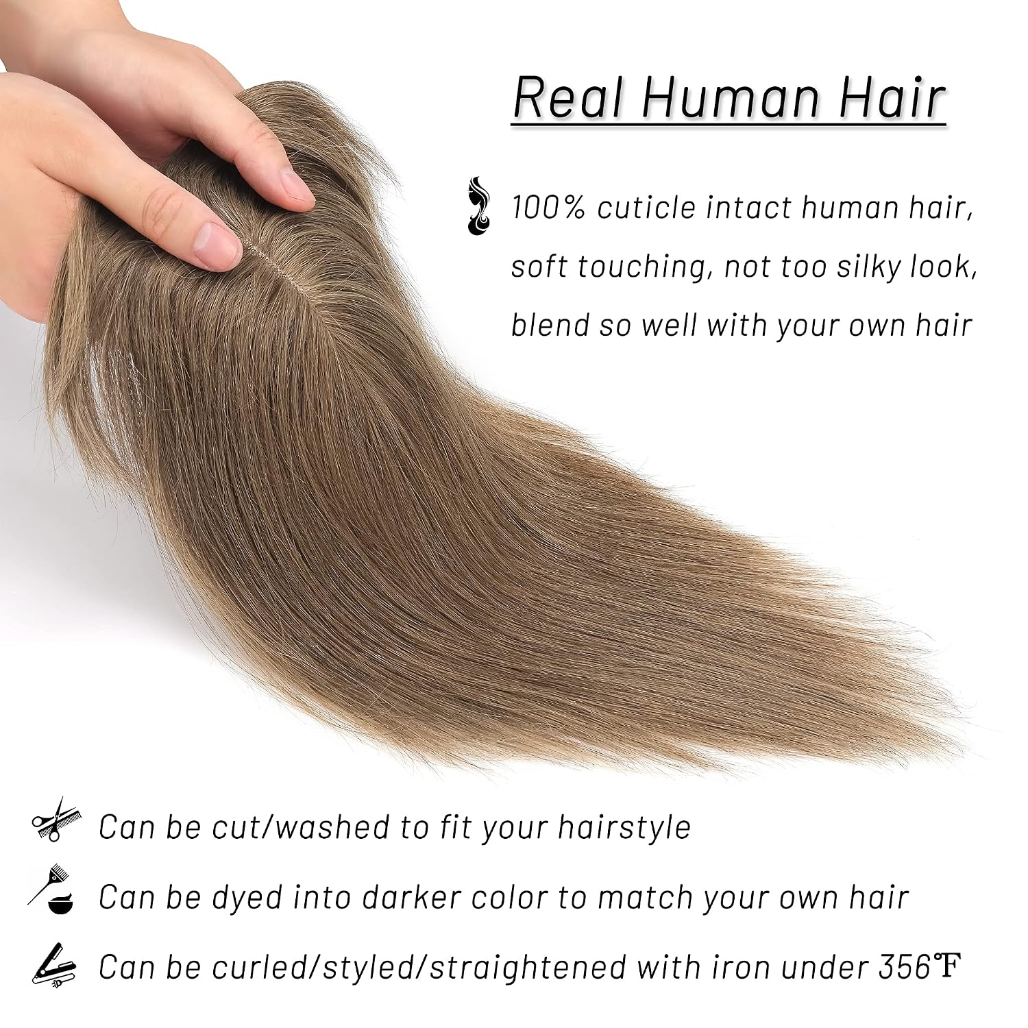 S-noilite Human Hair Toppers with Bangs Silk Base Clip in Topper Wigs for Women with Thinning Hair Clip on Top Hair Pieces for Women 150% Density,14 Inch #6 Light Brown