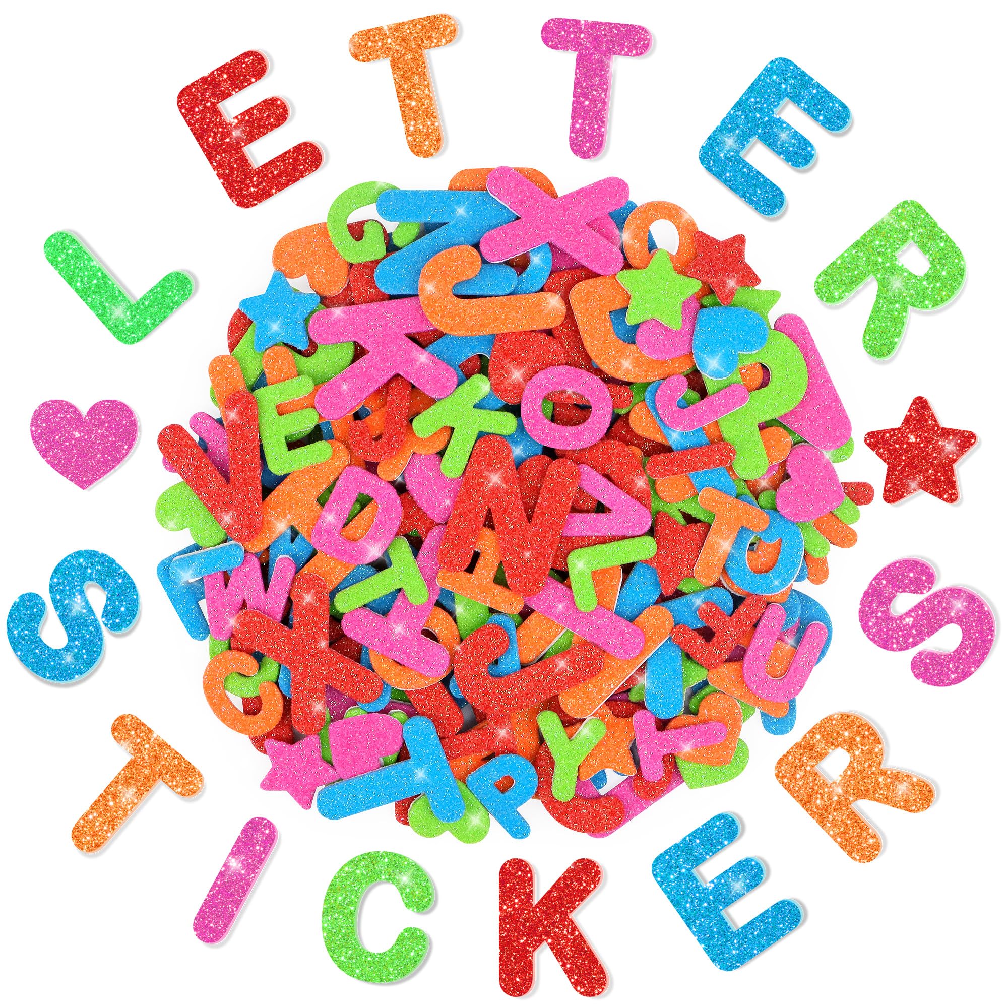 320Pcs Foam Letters Stickers Glitter Alphabet Sticker,1.5 inch 1 inch Self-Adhesive A-Z Letter Heart Star Foam Stickers for Kids Crafts Classroom