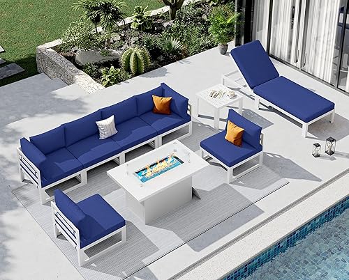 Miniatura 136 de NICESOUL 7 Piece White Powder-Coated Aluminum Patio Furniture with Fire Pit Table, 29 Inch Extra Wide Outdoor Sectional Sofa for 6, High-End Heavy