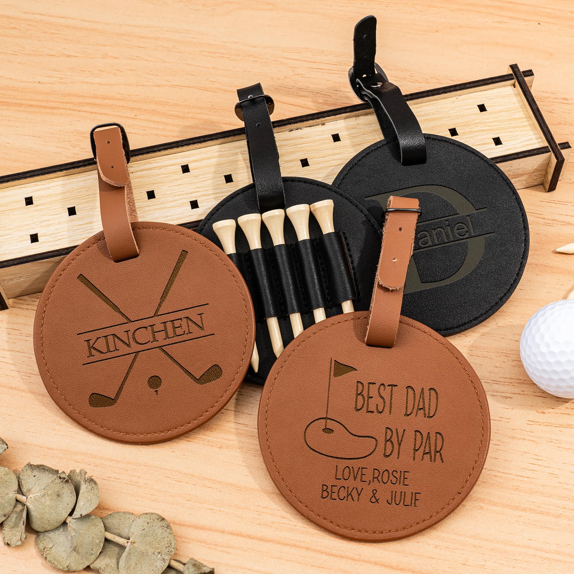 Best Dad by Par - Personalized Wooden Golf Tee Holder, Fathers Day & Birthday Gift for Coach, Grandpa, Uncle