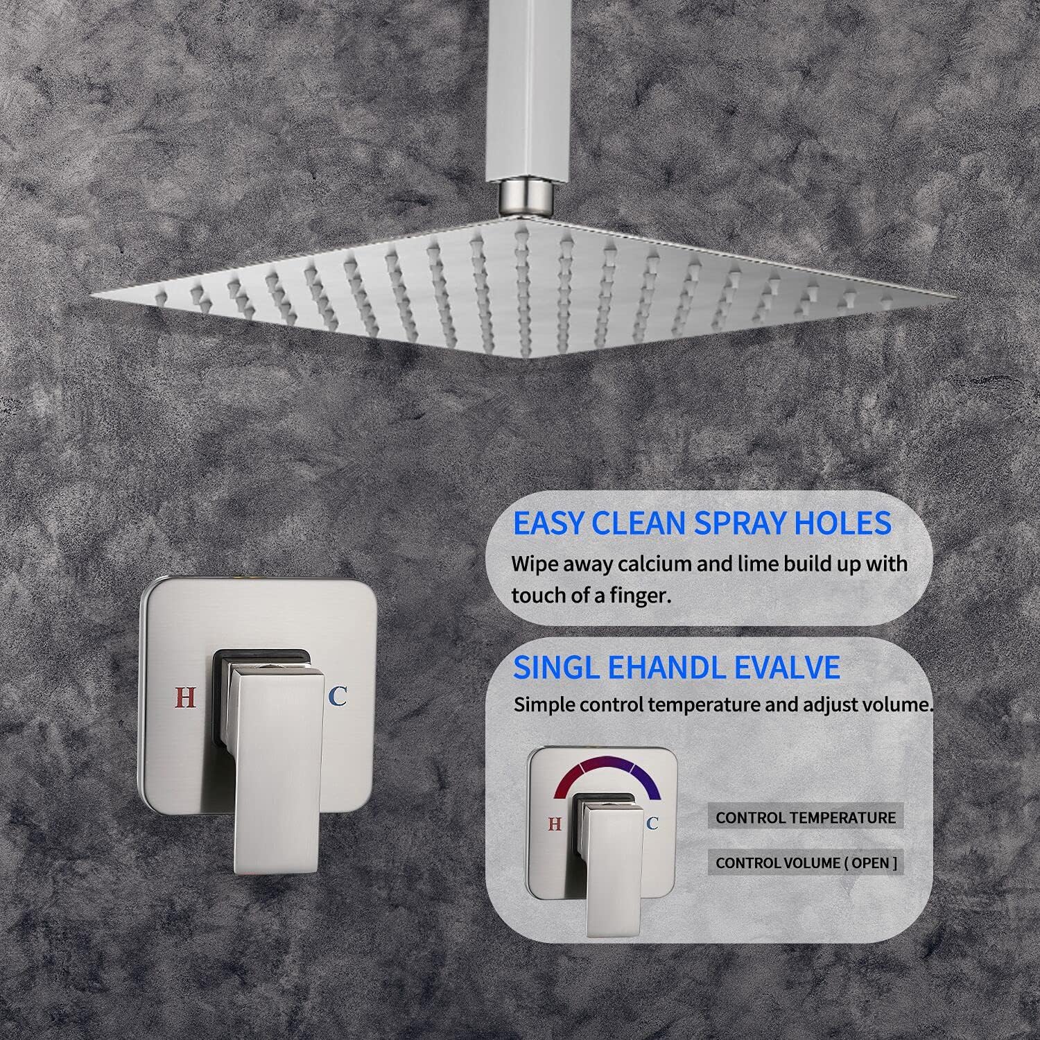 Ceiling Shower System Shower Faucet GGStudy Bathroom Luxury Rain Mixer Shower Combo Set Rainfall Shower Head System 10 Inch Brushed Nickel with Valve and Trim