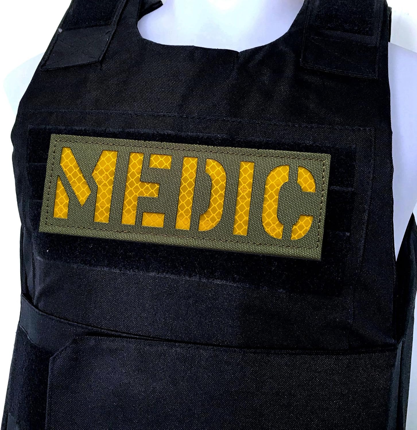 2 Pack Reflective Medic Patch Reflective Back Panel Medic Patch with Hook and Loop One Small and One Large Black (OD Green-Yellow)