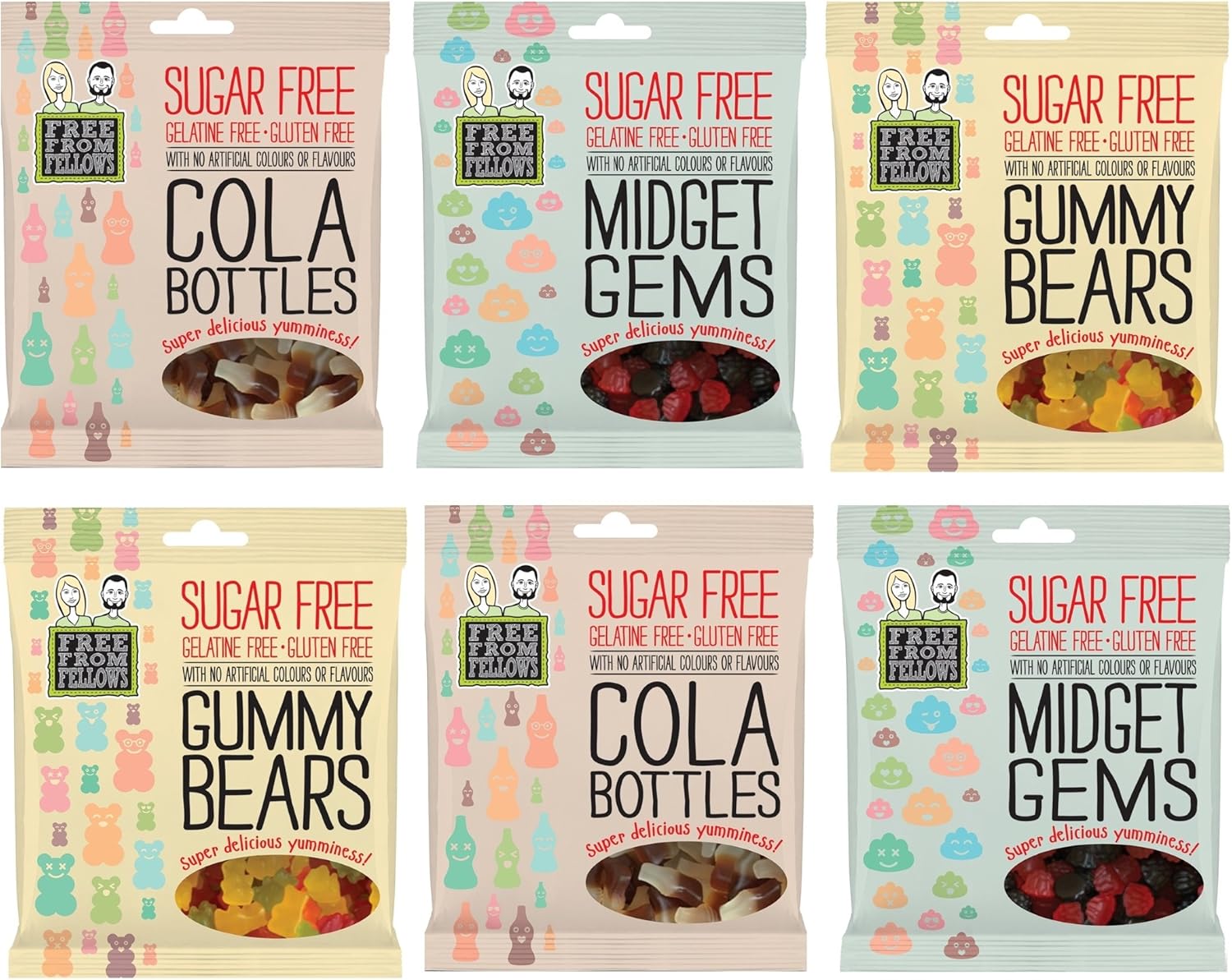Cola Bottles, Midget Gems & Gummy Bears Sugar, Gelatine & Gluten Free