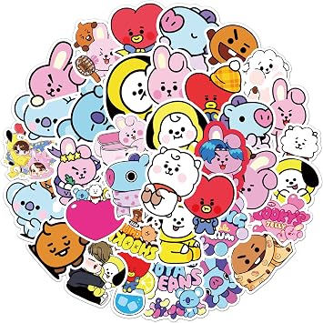 50PCS Cartoon BT21 Deals for Fans Boys Team Stickers BT21 Waterproof Vinyl Decals Laptop,Scrapbooking,Journal,Cell Phones, Water Cups Sticker BBT21