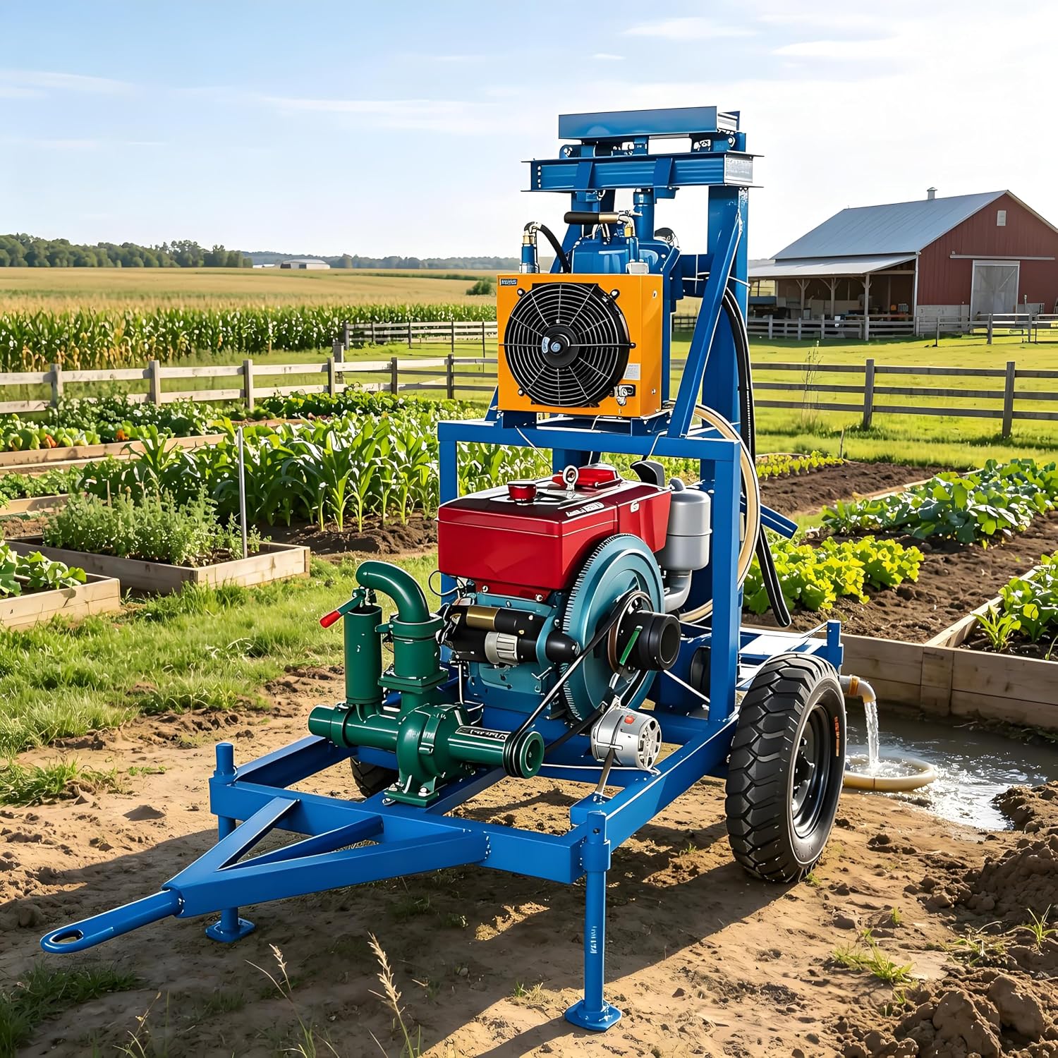 Multi-Scenario Lightweight Water Well Drilling Rig, Compact Mobile Hydraulic Borehole Drill Machine with Adjustable Support Legs & Rolling Wheels for Farms Livestock,Residential Backyard Drilling