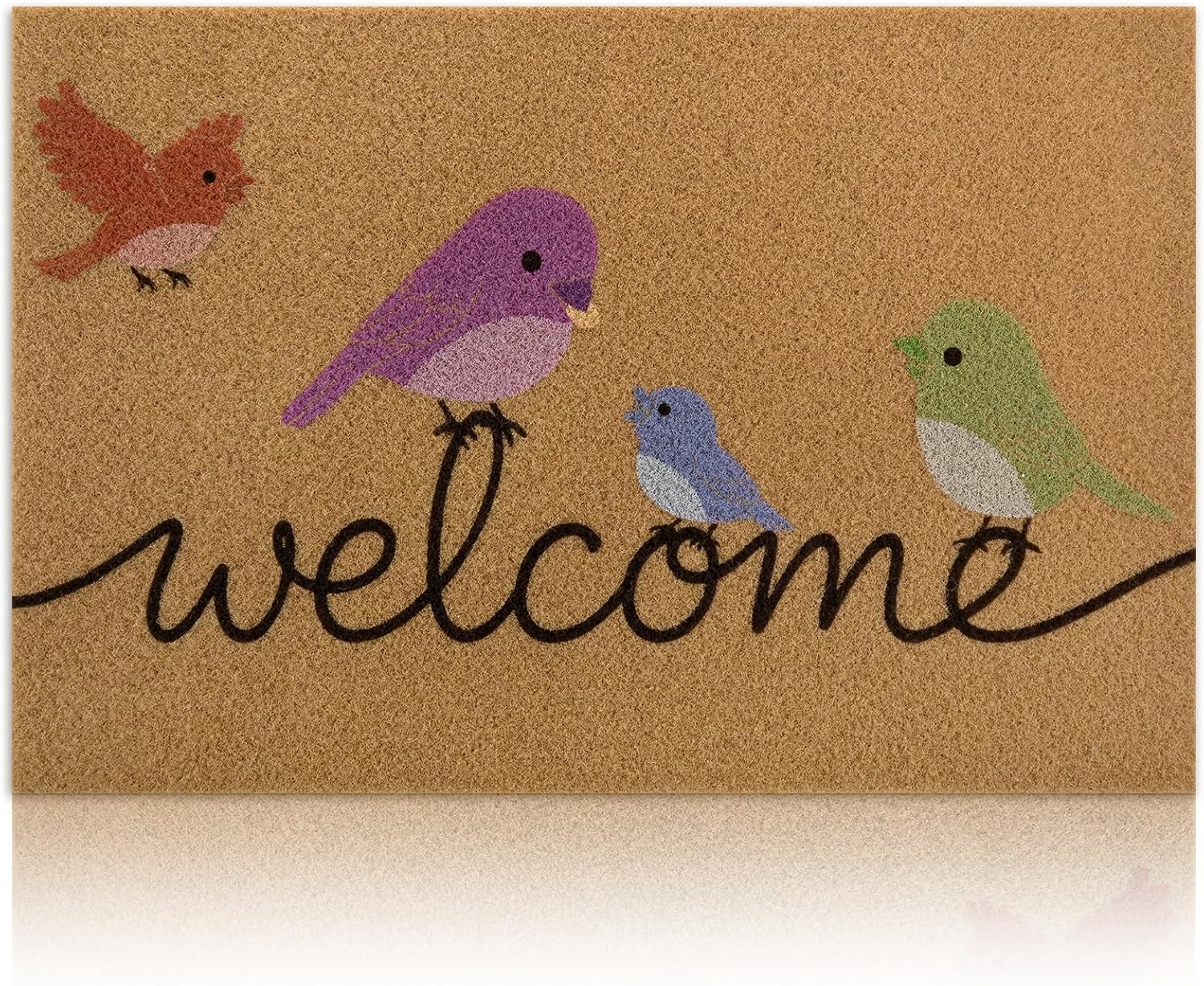 Yinhua Colorful Birds Coir Door Mat, Heavy Duty Welcome Mat with Non-Slip Rubber Backing, Low Pile Front Door Mats for Outside Entrance, Natural Entry Mats Coconut Fiber Surface for Porch 17"x30"