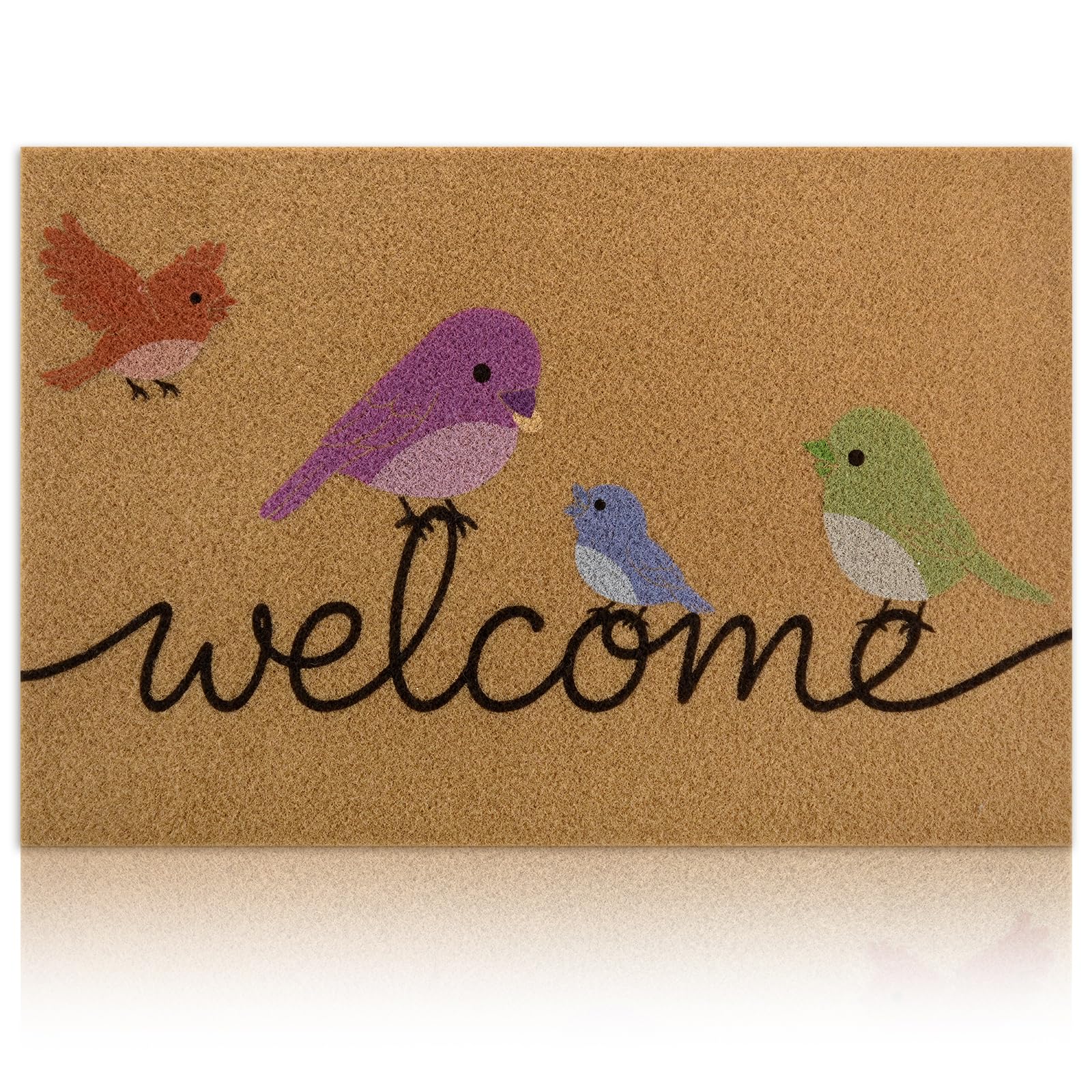 Yinhua Coir Door Mat 17"x30", Welcome Mat with Non Slip Rubber Backing | Colorful Birds, Traps Dirt and Mud, Easy Clean Stain Resistant Low Pile Front Doormats for Entryway Porch