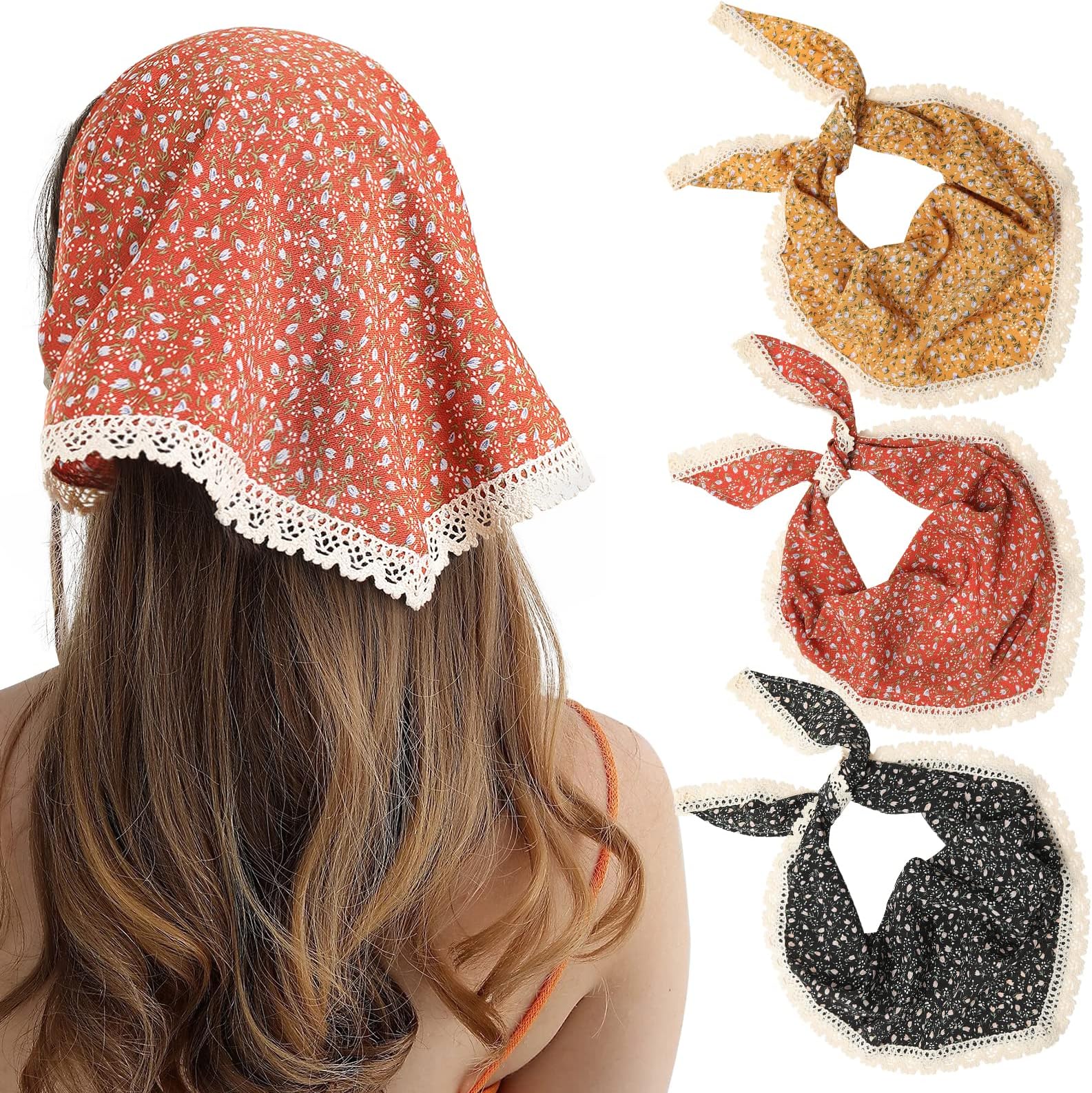 AWAYTR3Pcs Hair Bandanas Head Kerchief for Women Girls Tie-Back Boho Hair Scarf Headband Bandana Triangle Head Scarf