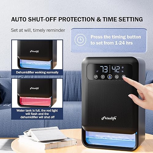 Miniatura 6 de Frizzlife Deshumidificador de aire, tanque de agua de 135 onzas con función purificadora, deshumidificadores pequeños silenciosos con modo de