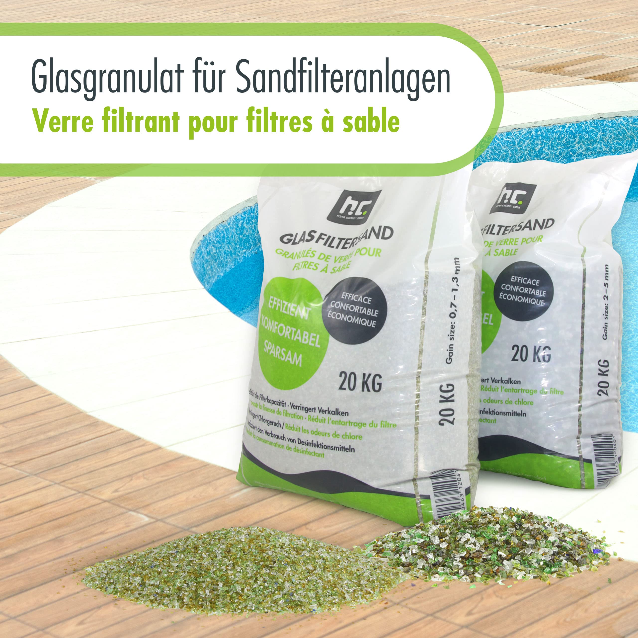 Höfer Chemie 20 kg Glasgranulat für Sandfilteranlagen 0,7-1,3 mm Körnung für Pool und Schwimmbad
