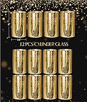 Vista 6 de Jarrones cilíndricos dorados para centros de mesa, juego de jarrones de vidrio moderno de 12 piezas, portavelas decorativo de huracán